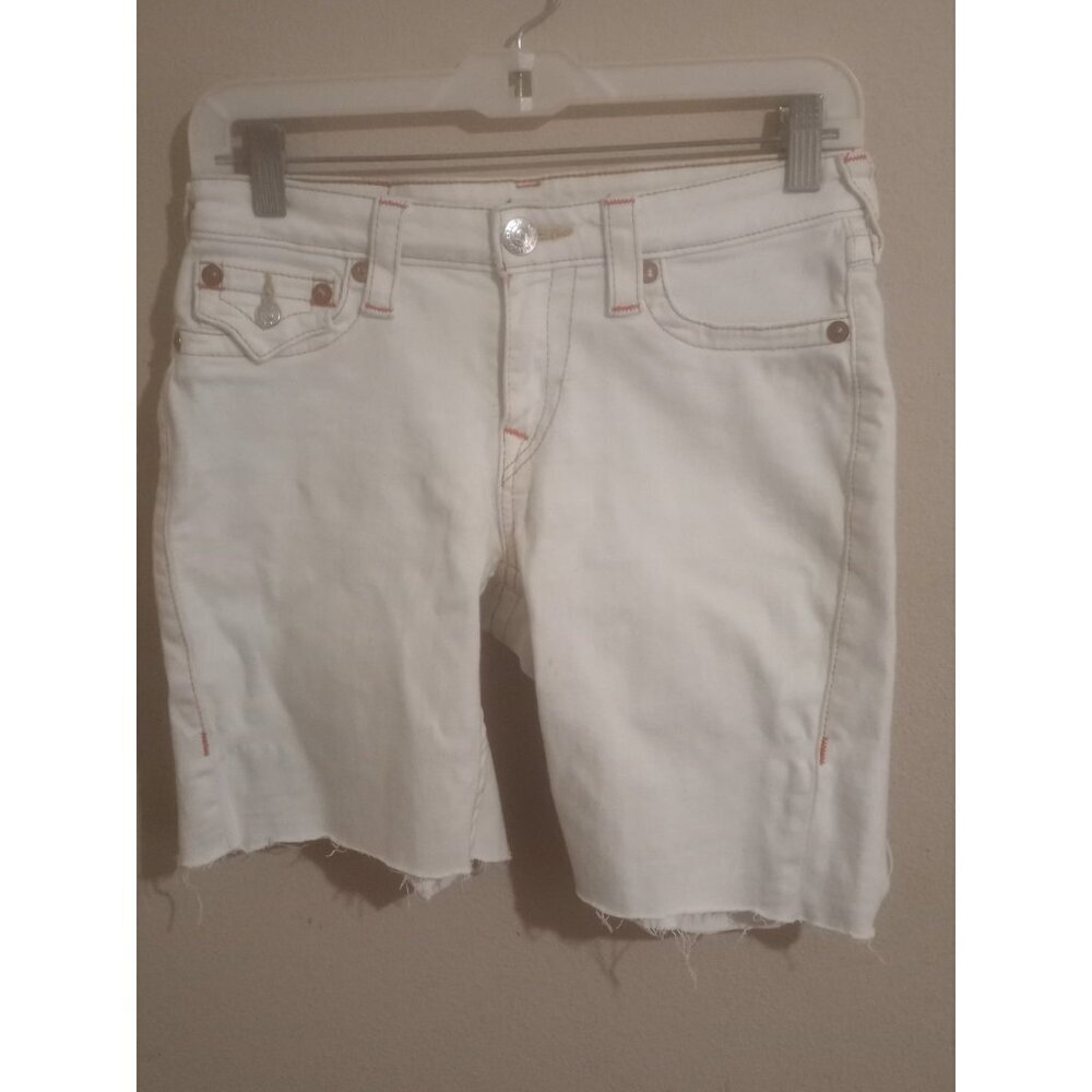 True Religion Women's White Skinny Cut-Off Low Rise Denim Jean Shorts Sz 27